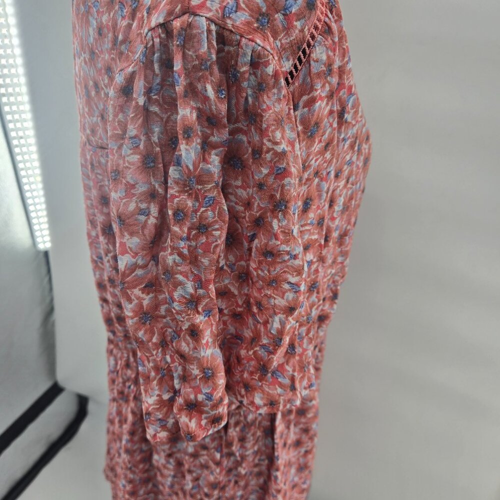 Pink Floral Button-Front Midi Dress with Elastic Waist - Picture 5 of 12